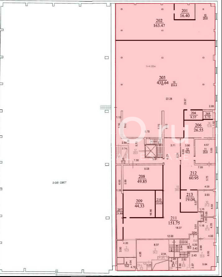 Планировка офиса 1245 м², 2 этаж, Административно-складской комплекс «г Москва, 5-й Донской пр-д, 15, стр. 3»